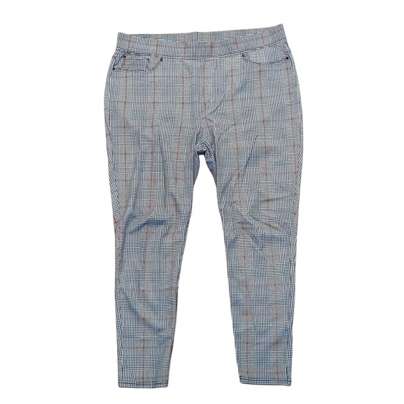 Seven7 Womens Plus XXL 2X Plaid Leggings Pull On Pants Red Black White - Picture 1 of 5